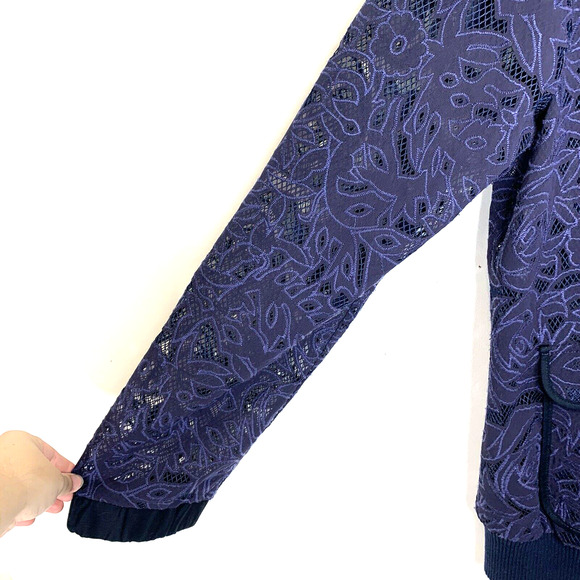Anthropologie Elevenses Blue Semi-Sheer Miranda Lace Bomber Womens Size L - Picture 5 of 8